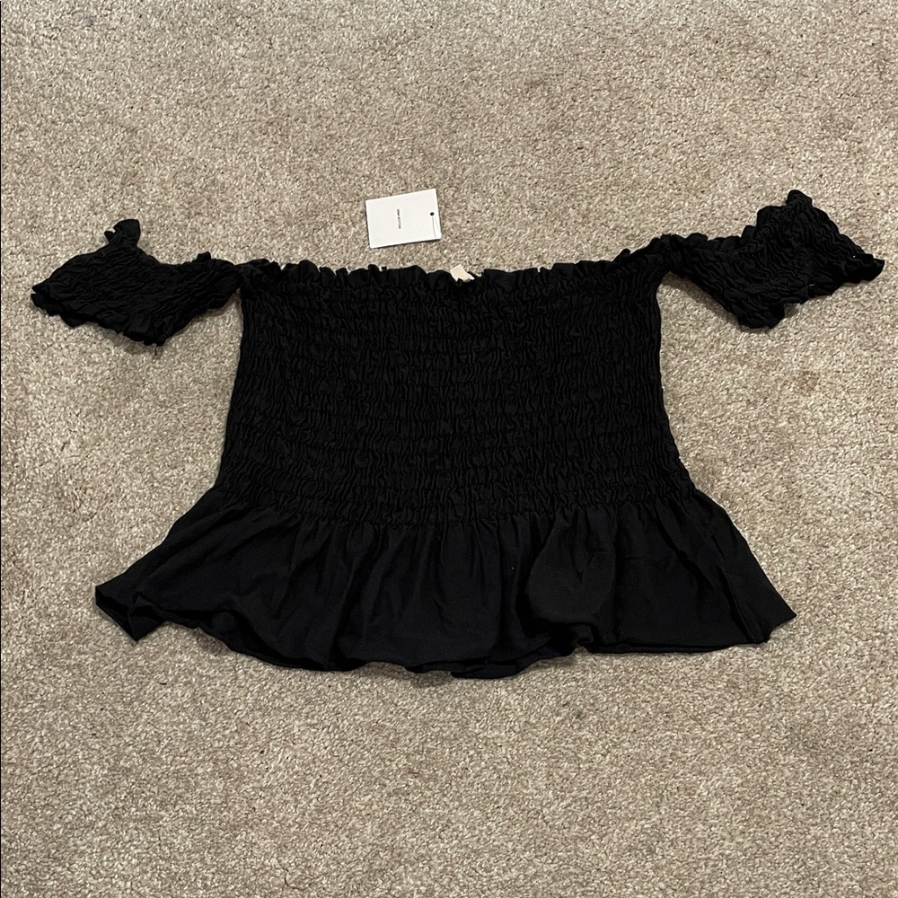 Urban Outfitters Women’s Black Off-Shoulder Smocked Peplum Top NWT
